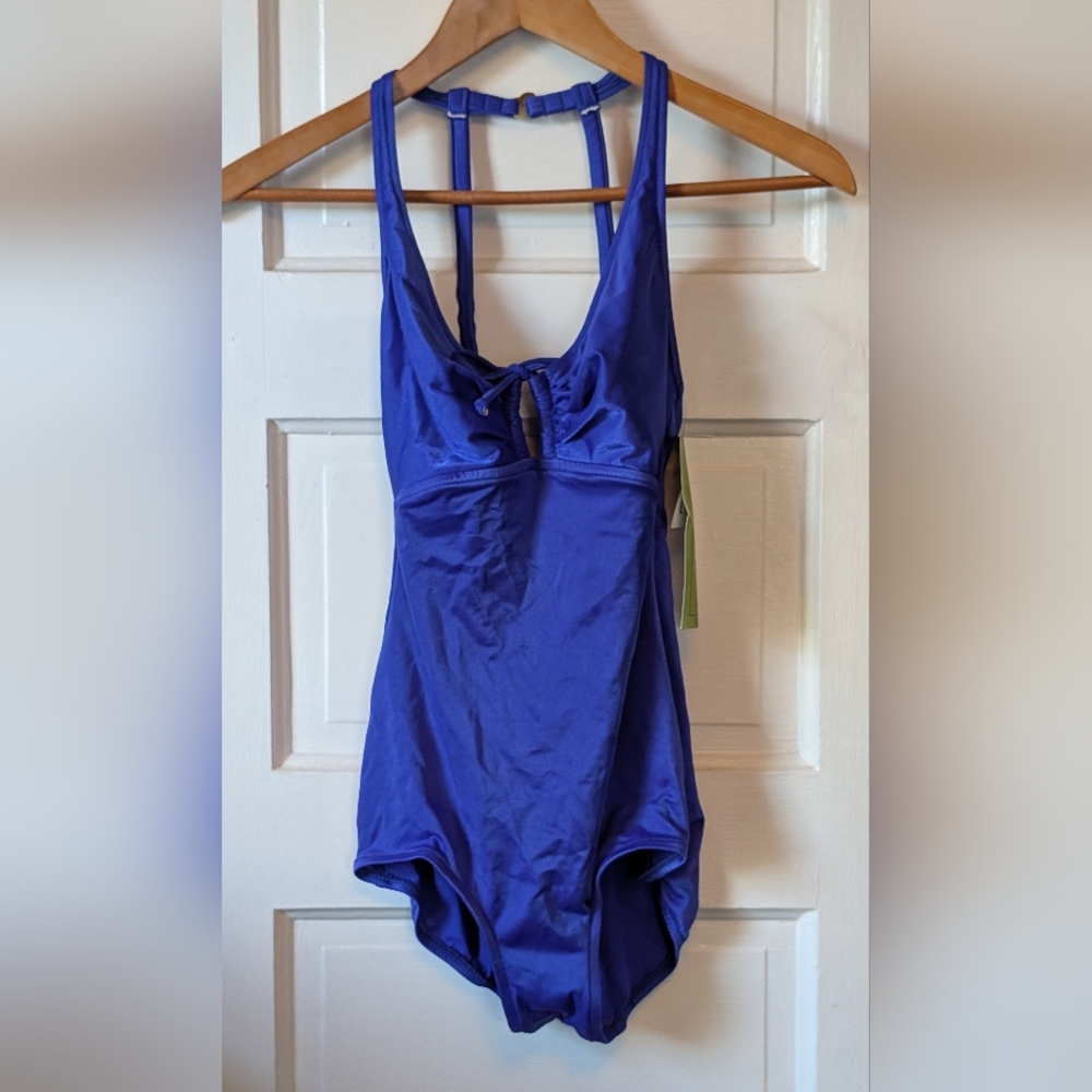 VTG NWT One-Piece Keyhole Maillot Royal Blue Seascapes Miss USA Swimsuit Sz 10